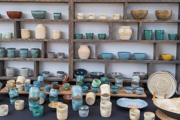 Extensive Display of Handcrafted Ceramic Pottery