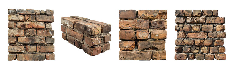 Obraz premium Old brick design elements cutout set, broken grungy