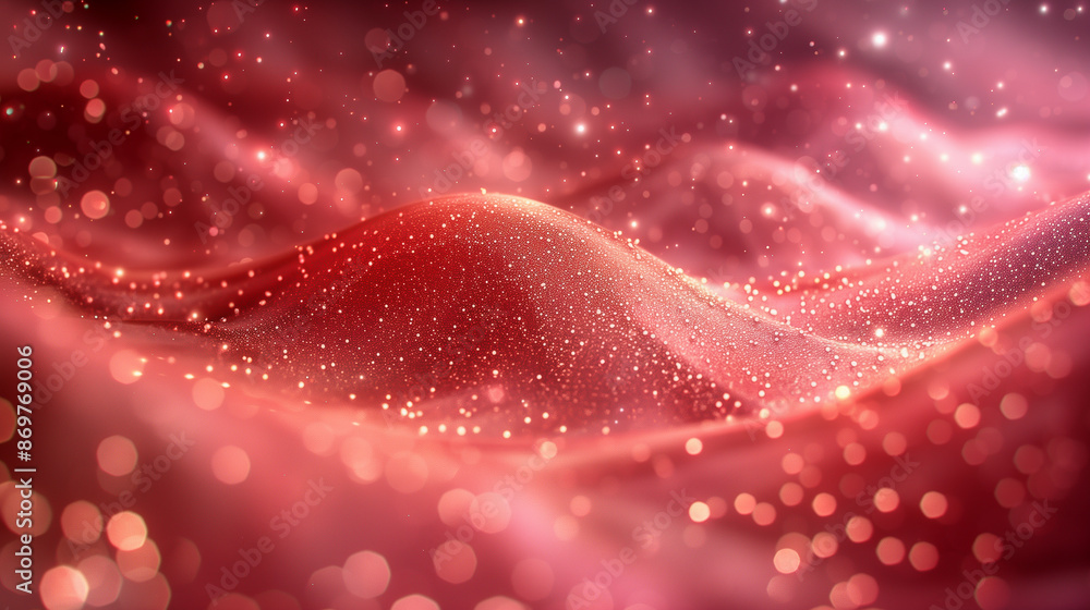 Poster glittering red waves with sparkling particles