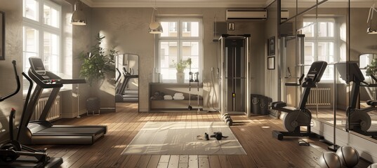 Modern Home Gym with Air Conditioning and Advanced Fitness Equipment for Ideal Workouts