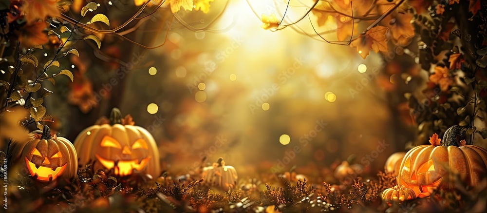 Aufkleber autumn scene showcasing halloween pumpkins with a blank space for adding an image.