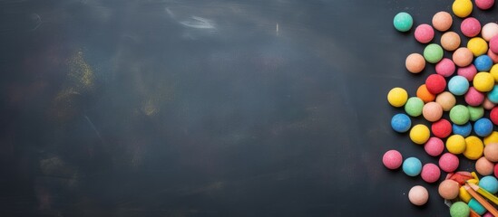 Chalkboard with chalk pieces illustrating a back-to-school theme, offering copy space image.