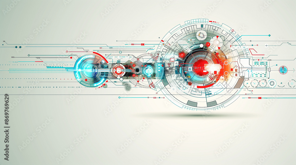 Poster futuristic abstract tech design with red and blue elements