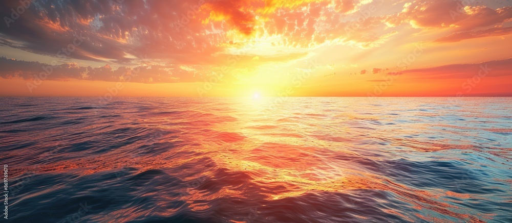 Poster Sun setting or rising over the sea or ocean, providing a scenic view with a copy space image.