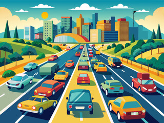 A bustling carpool lane on a busy highway