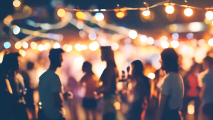 Festival event party with hipster people, very blurred background