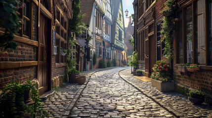 Enchanting Old Town Alleyway with Historic Cobblestone Homes