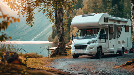 Peaceful Lakeside RV Camping with Generator for Serenity and Modern Comforts