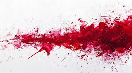 Bold ruby red paint splatters adding drama and flair to a blank white surface, creating a visually striking composition.