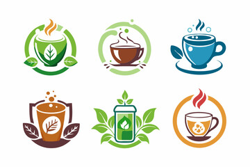 6-set logo drink tea cup vector illustration