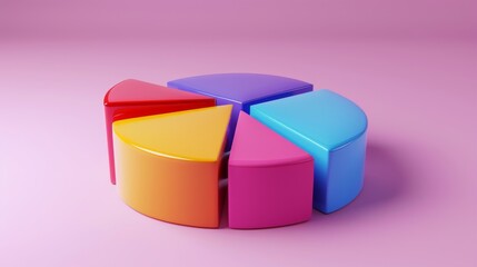 Obraz premium Illustration depicting a pie chart and bar graphs in multiple colors, rendered in 3D. 