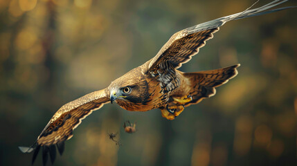 Fototapeta premium Aerial Predator: Hawk's Piercing Gaze Locked onto Prey