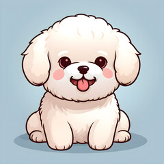 Cute puppy Bichon Frise cartoon on blue background