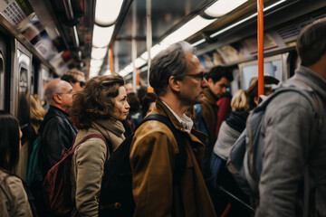 .People standing together in the train..