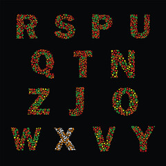 English alphabet is designed using different colors and shapes