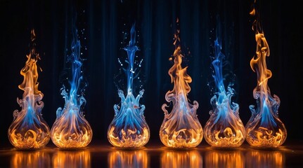 Abstract glowing flame drops in electric illumination