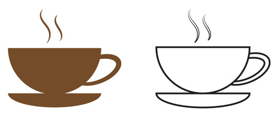 Coffee cup icon set. Cups of coffee tea collection. Hot drink icon. Disposable cup. Cup coffee with steam. Flat style. Vector Illustration. Vector Graphic. EPS 10