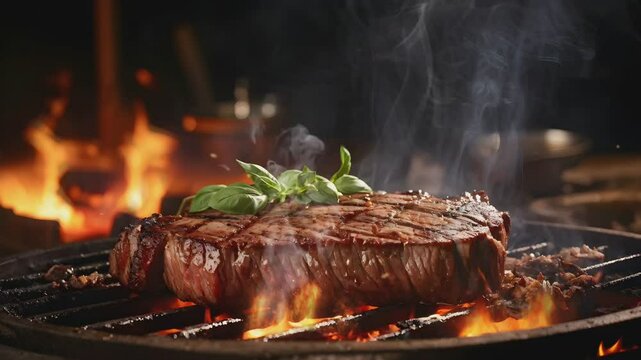 grilled meat on the barbecue, video