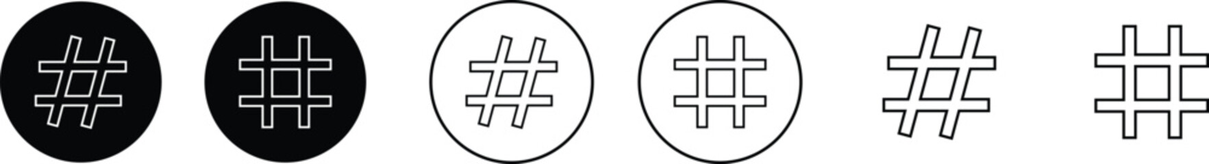 Obraz premium hashtag logo in bubble icon set. concept of communication sign or customer experience. minimal style trendy simple hash tag logotype graphic thin line art design isolated on transparent background.