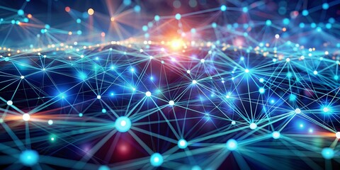 Obraz premium Abstract Digital Network - Glowing Blue Lines and Nodes on Dark Background