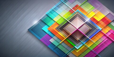 Abstract Geometric Shapes in Vibrant Colors on Striped Background