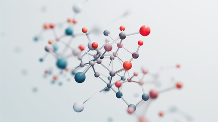 Molecular structure visualization, atoms and chemical bonds on a white background