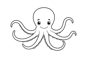 Cute octopus cartoon on vector line art