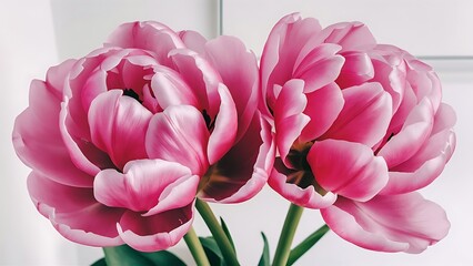 Obraz premium Beautiful pink and purple tulips double peony tulips isolated