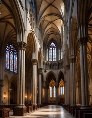 Naklejka premium Within the hallowed halls of a Gothic cathedral the architecture whispers tales of centuries past, its soaring arches and intricate stone carvings bearing witness to the passage of time