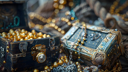 treasure with gold and jewelry in pirate island.