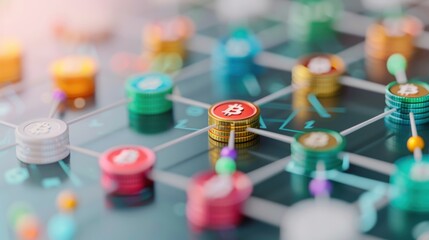 An abstract representation of supply chain technology powered by blockchain, showcasing interconnected data points and secure transactions.