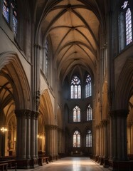 Obraz premium Within the hallowed halls of a Gothic cathedral the architecture whispers tales of centuries past, its soaring arches and intricate stone carvings bearing witness to the passage of time