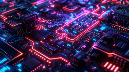 Obraz premium Abstract futuristic neon circuit board