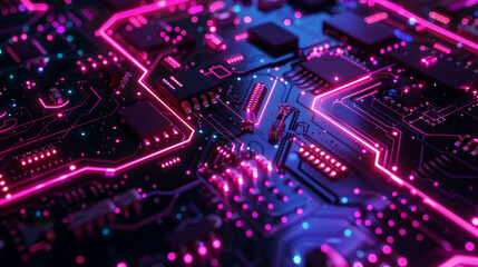Obraz premium Abstract futuristic neon circuit board