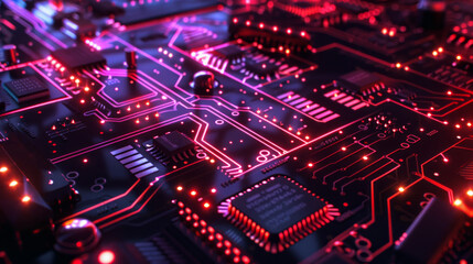 Obraz premium Abstract futuristic neon circuit board