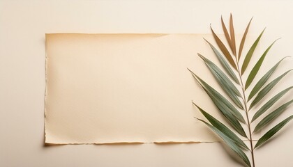 blank old paper with copy space and palm plant leaves
