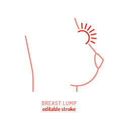 Breast lump outline icon, pictogram. Abnormal thickening, swelling sign in line style.
