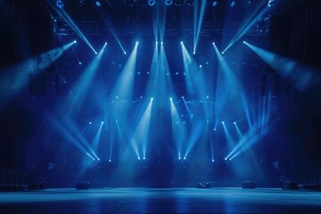 Online concert entertainment concept with blue stage spotlights.