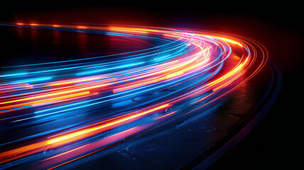 Motion blur background Colorful light trails with motion effect. Illustration of high speed light effect on black background. generative AI.