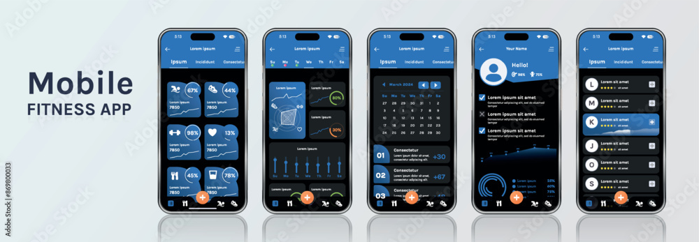 Poster a mobile application for fitness and health with a modern design. the program interface is built on 
