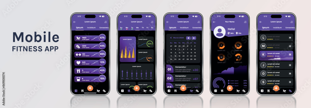 Poster a mobile application for fitness and health with a modern design. the program interface is built on 