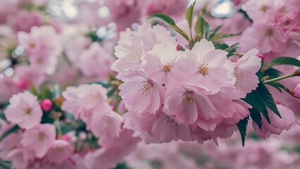 Close up picture of pink blooming cherry blossoms