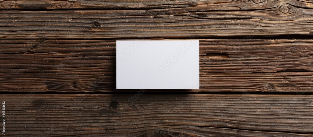 Poster close-up shot of a white business card on a wooden backdrop with copy space image for corporate iden