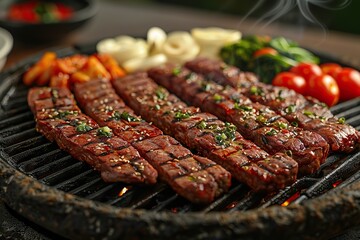 Sizzling Korean BBQ Feast - Char-Grilled Meats and Fresh Vegetables with Authentic Sides