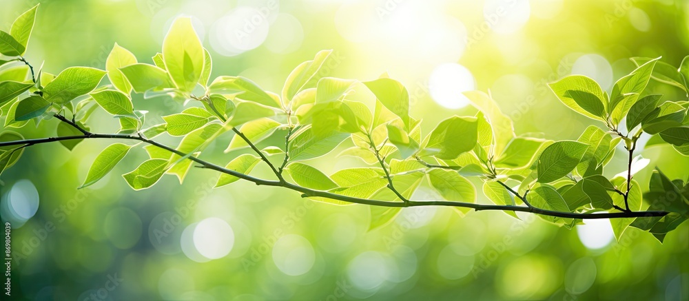 Poster bright summer sunlight creates an abstract blurred foliage bokeh background, ideal for a copy space 