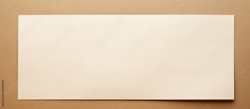 Poster overhead view of a blank white paper on a beige background with copy space image.