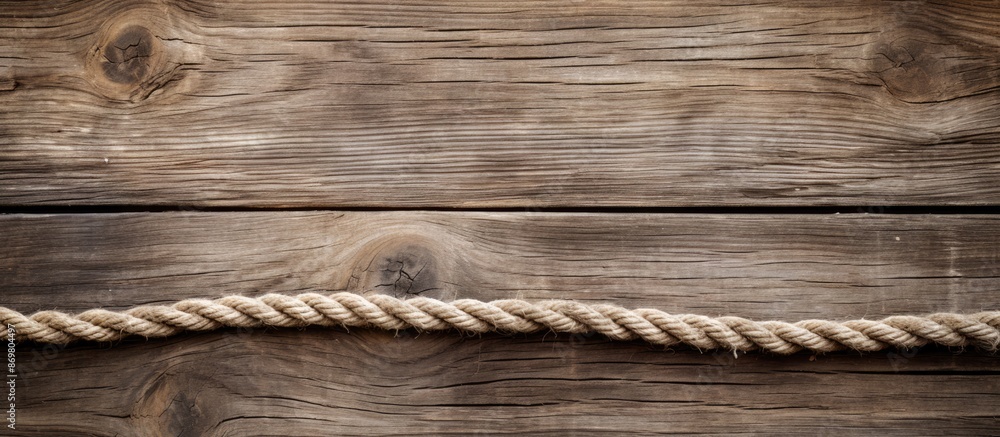 Aufkleber Weathered wood background with hemp rope; copy space image.