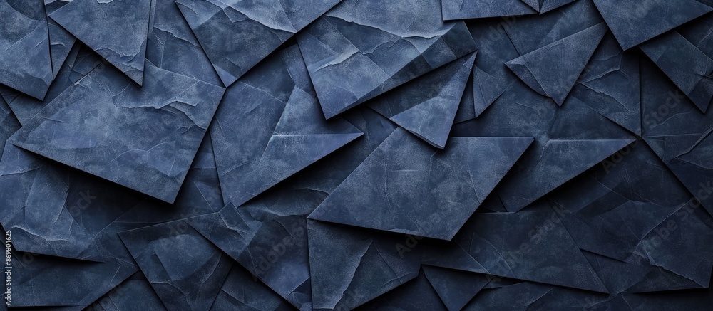Poster geometric monochrome paper texture in dark blue color provides a background with rough kraft paper p