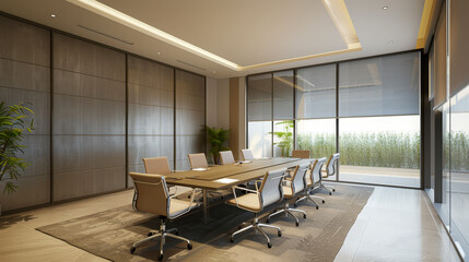 3D rendering of modern interior design meeting room. Futuristic style private room for conference and meeting. 