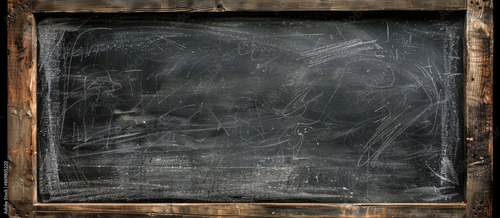 Canvas Prints Dusty chalk marks cover an empty blackboard framed in wood with a textured surface, ideal for a copy space image.